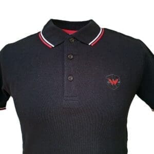 Warrior UK England Pique Polo Shirt Black Red White Slim-Fit Skinhead Mod Retro