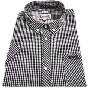 Lonsdale Button Down Short Sleeve Cotton Shirt Brixworth Black White Slim-Fit